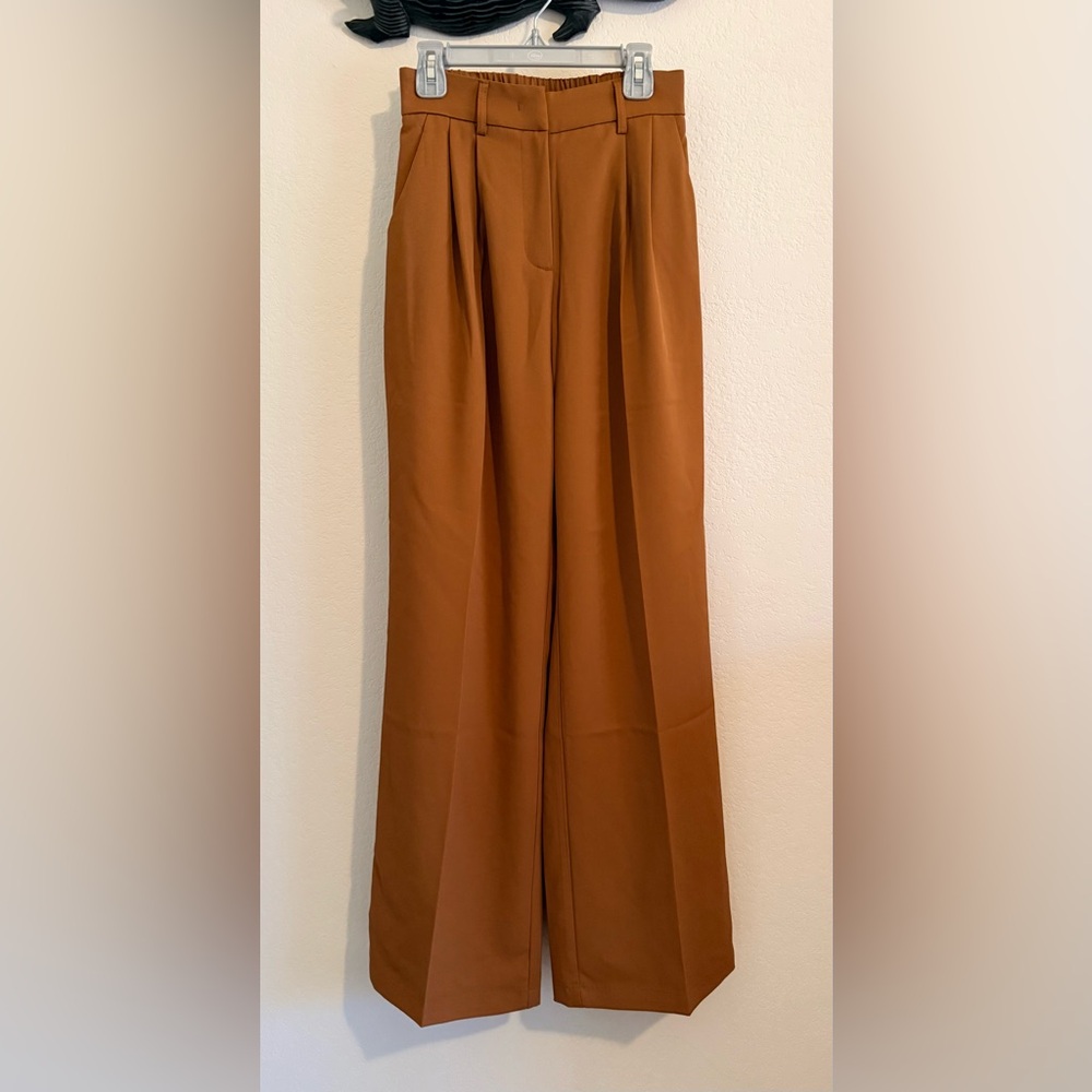 High-Waist Wide-Leg Trousers in Rust Brown, XS